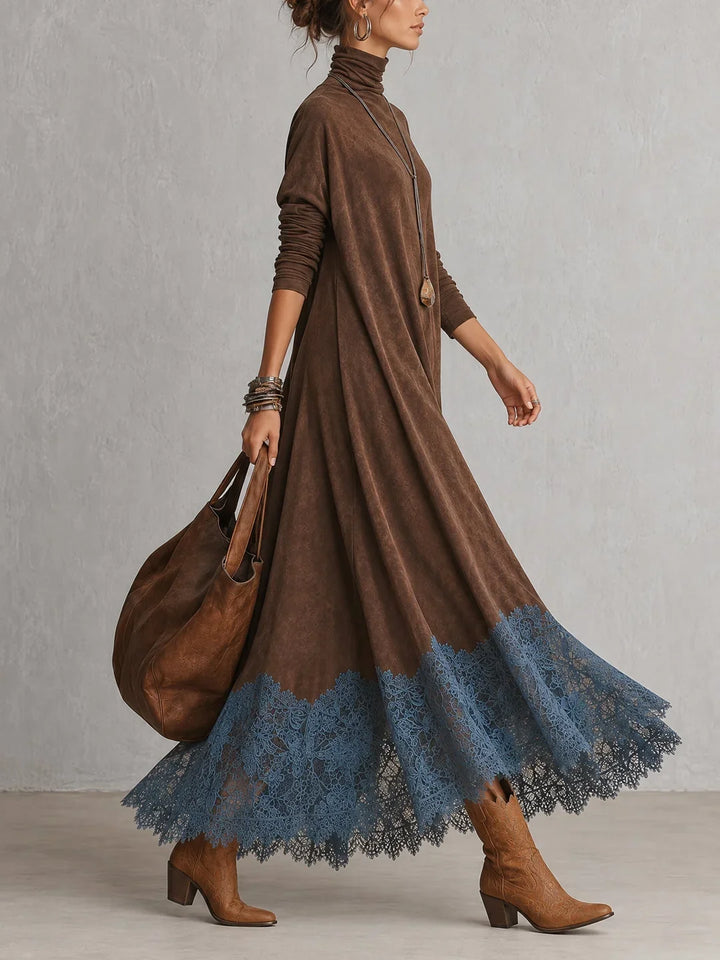 Amy | Suede-Effect Maxi Dress with Lace Hem