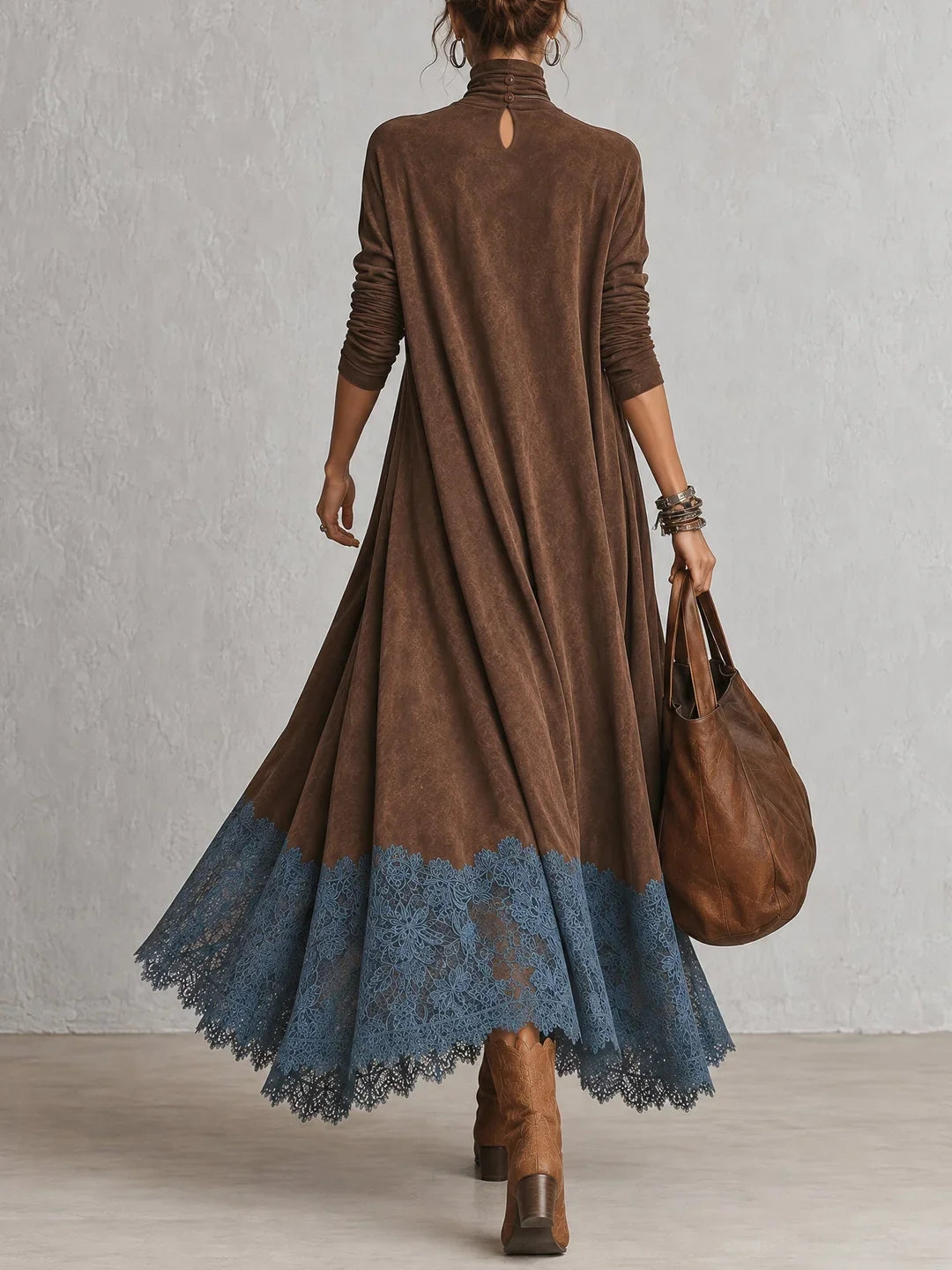 Amy | Suede-Effect Maxi Dress with Lace Hem