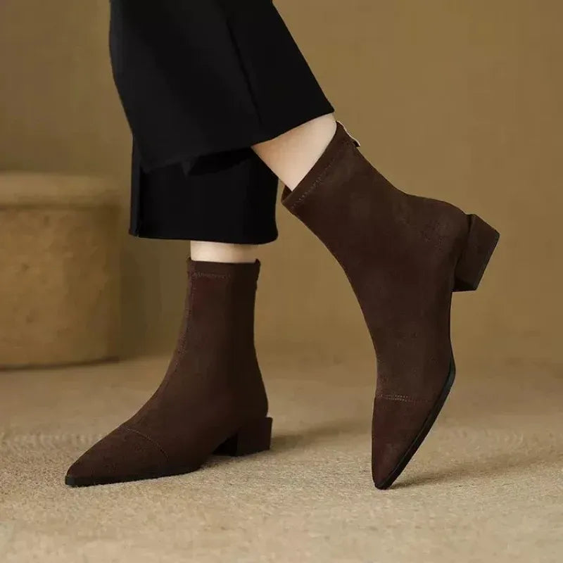 Delphine | Suede Pointed-Toe Ankle Boots