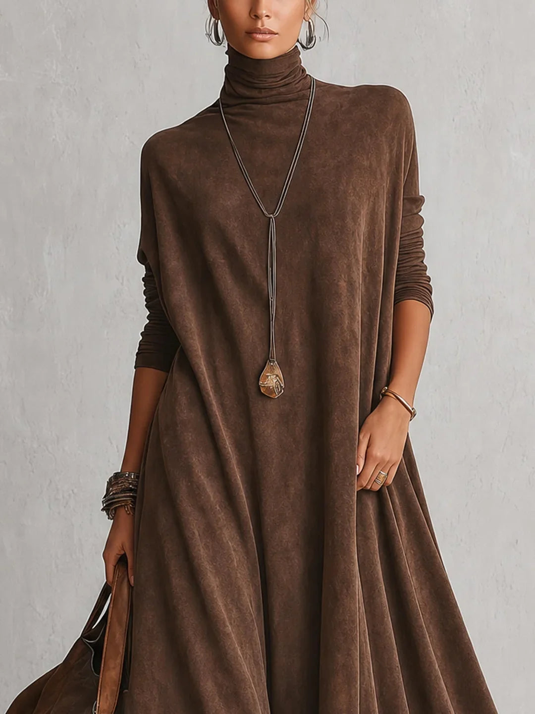 Amy | Suede-Effect Maxi Dress with Lace Hem