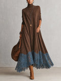 Amy | Suede-Effect Maxi Dress with Lace Hem