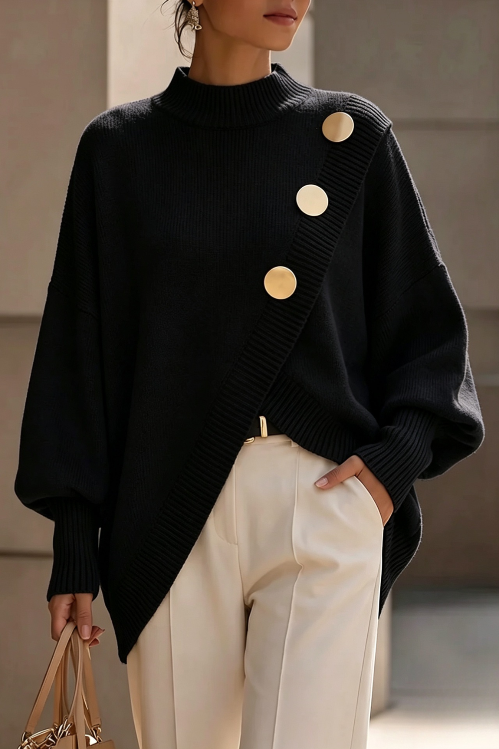 Marisse |  Button Turtleneck Sweater