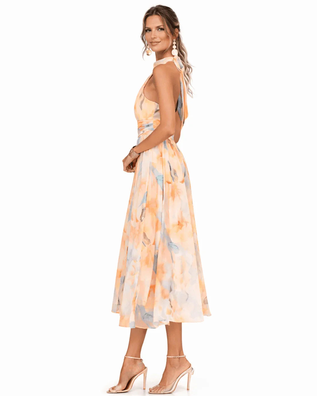 Aurore | Halter and Watercolour Print Neckline Dress