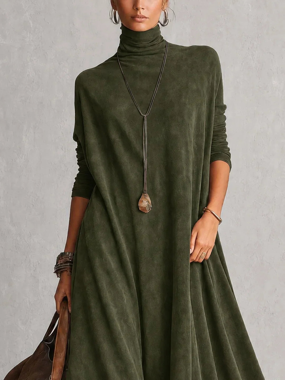 Amy | Suede-Effect Maxi Dress with Lace Hem