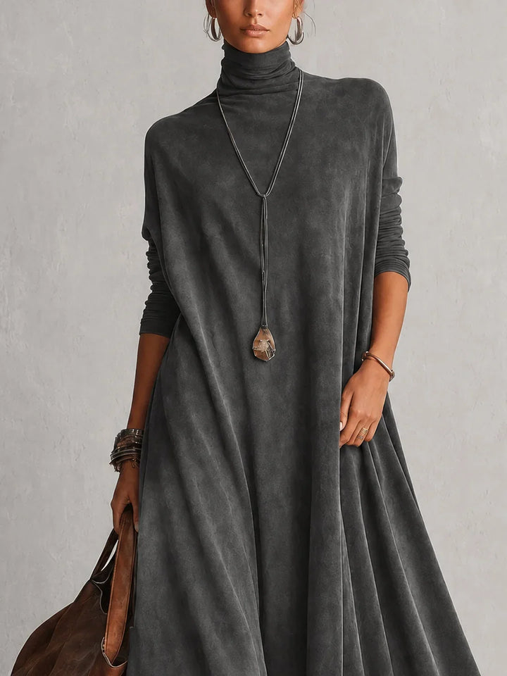 Amy | Suede-Effect Maxi Dress with Lace Hem