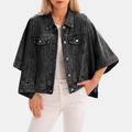 Women's Batwing Sleeve Cropped Denim Jacket Oversized Cape