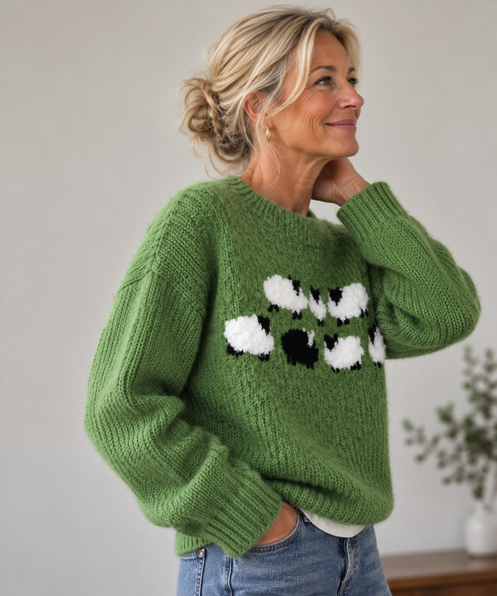 Charlotte | Green Cute Sheep Sweater