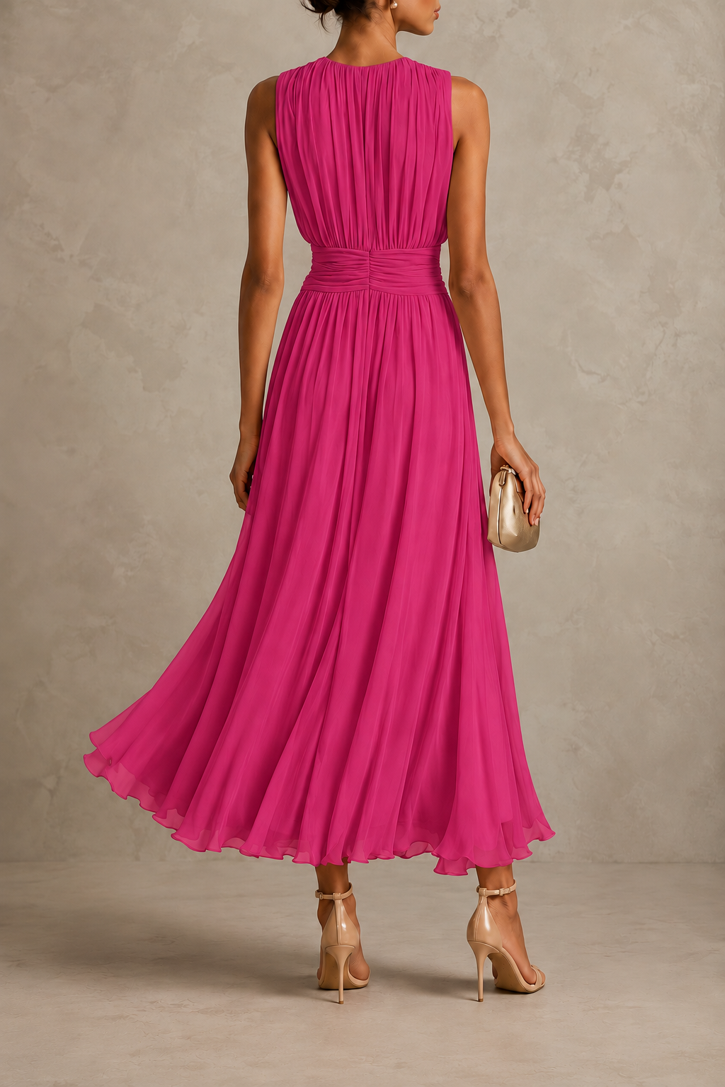 Sarah | Ruched Waist Sleeveless Maxi Dress