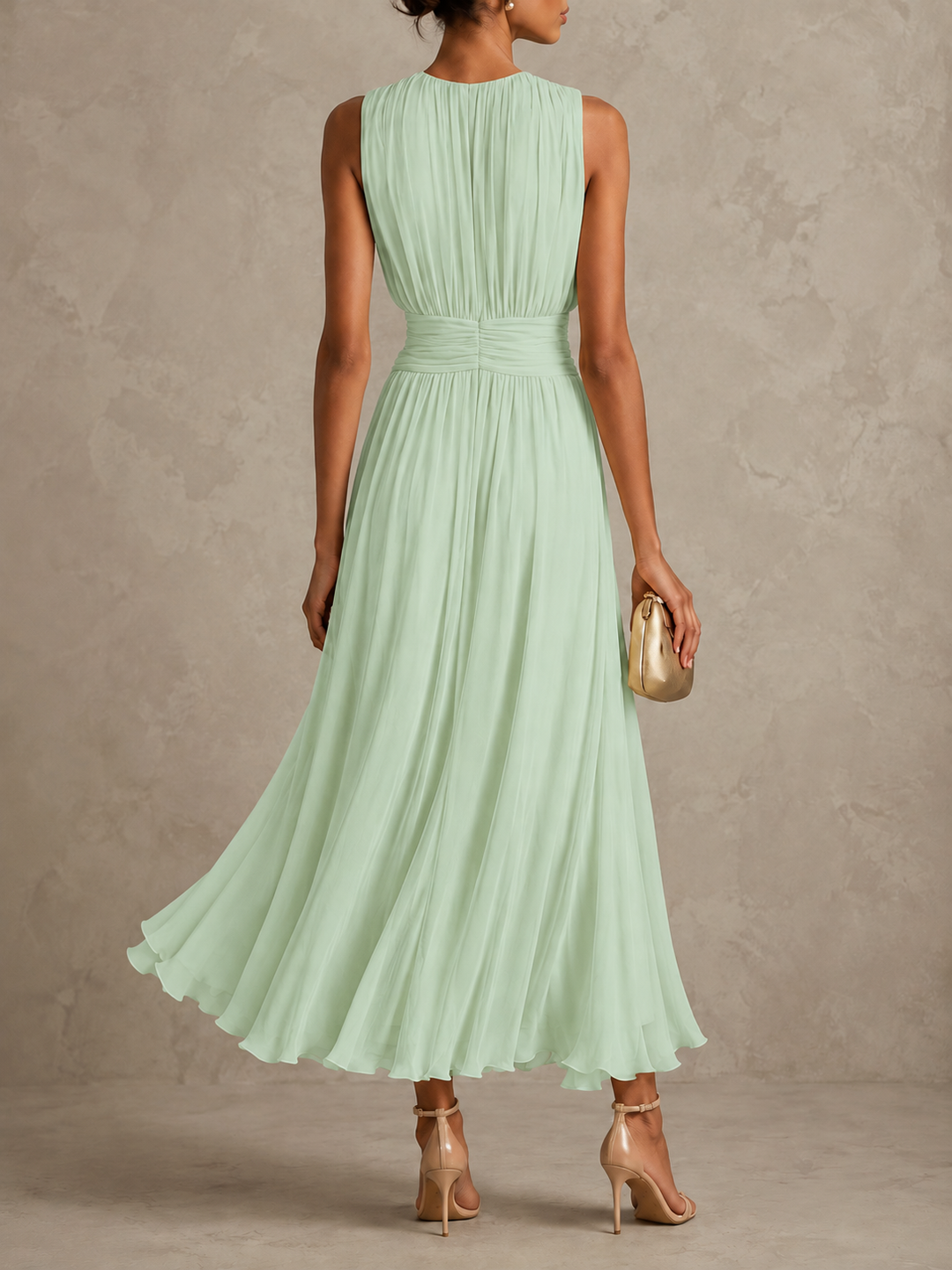 Sarah | Ruched Waist Sleeveless Maxi Dress