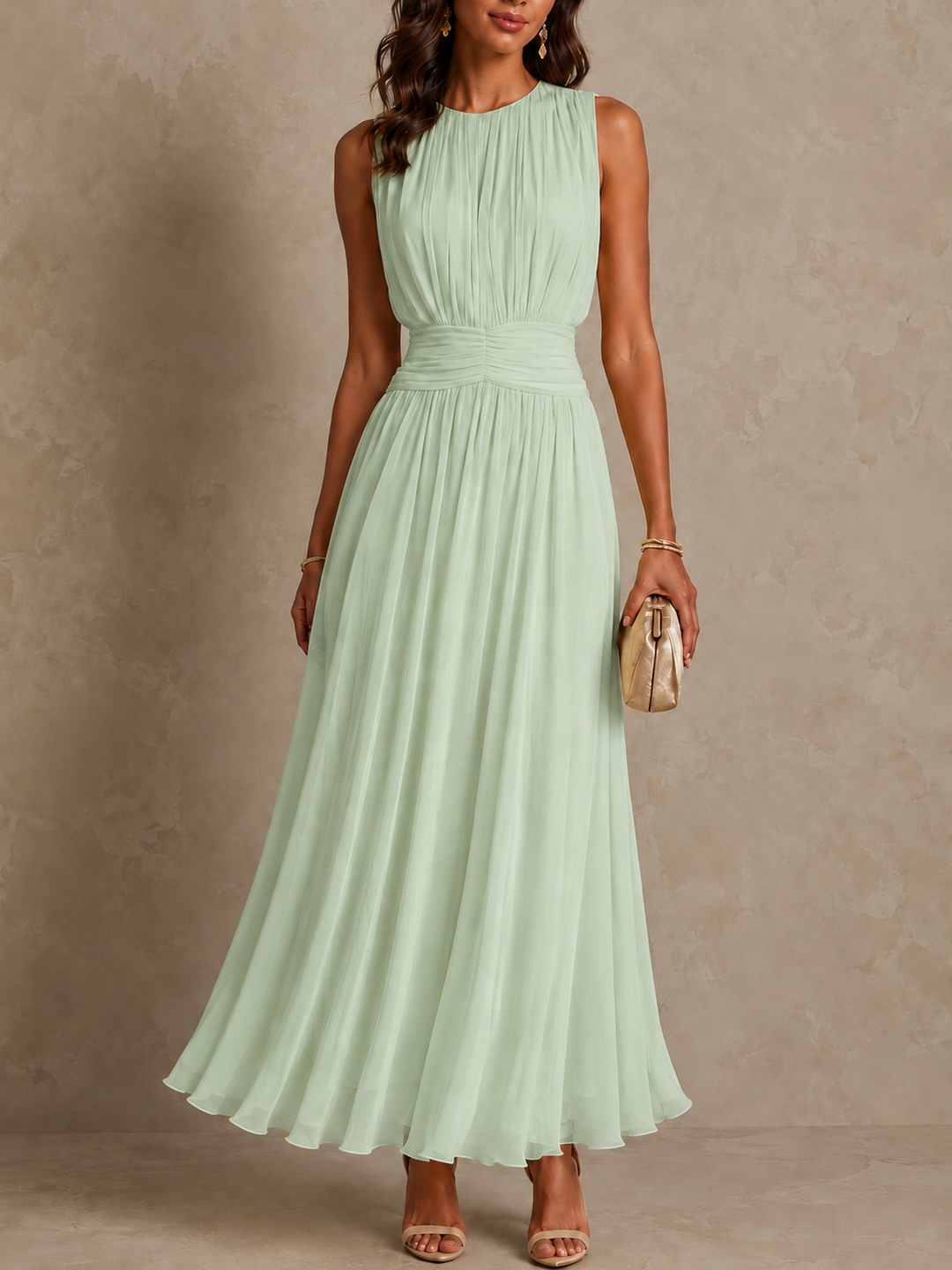 Sarah | Ruched Waist Sleeveless Maxi Dress