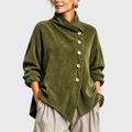 Nina™ | Asymmetric Button Corduroy Turtleneck