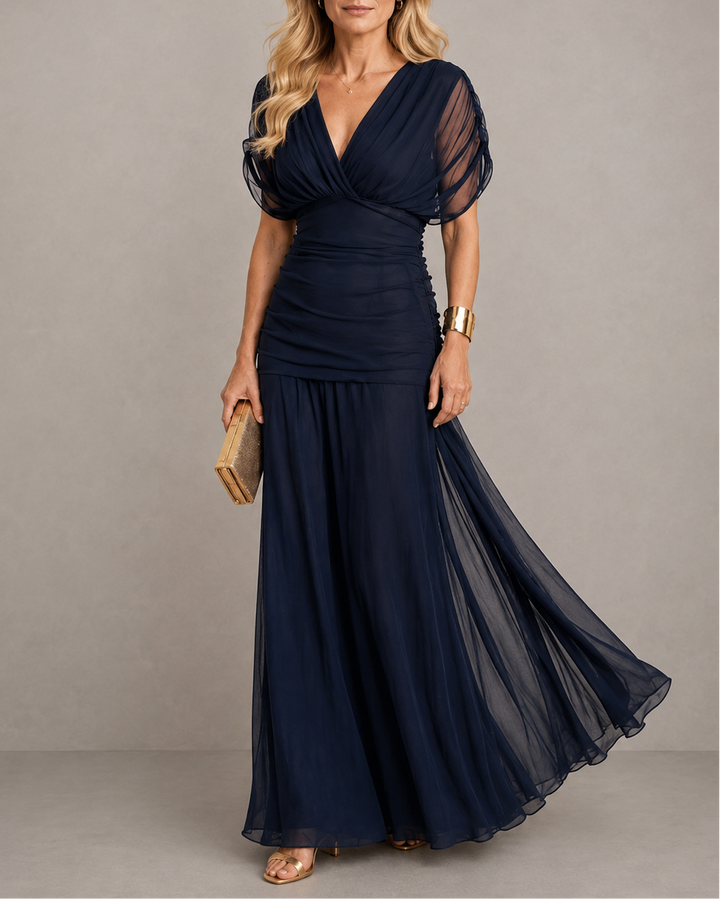 Willow | Elegant &amp; Flattering Premium Chiffon Maxi Dress Navy Blue