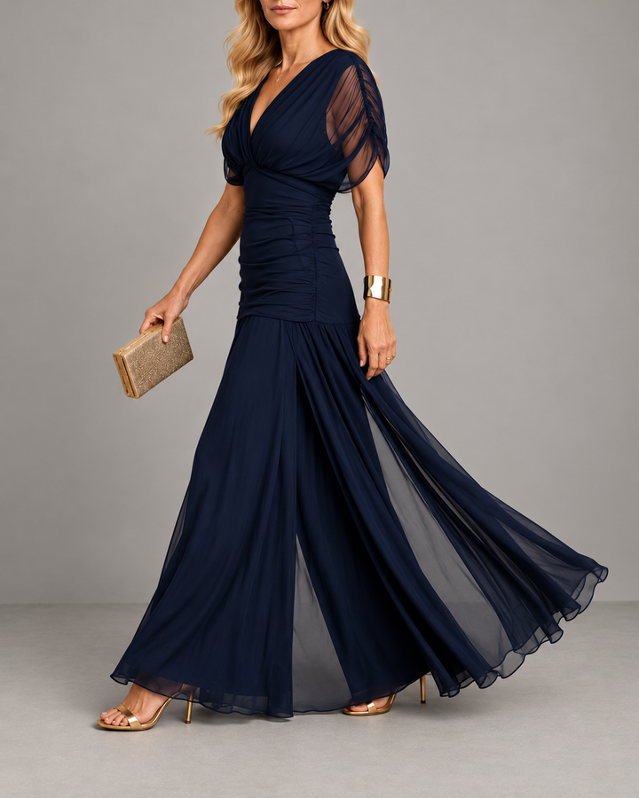Willow | Elegant &amp; Flattering Premium Chiffon Maxi Dress Navy Blue