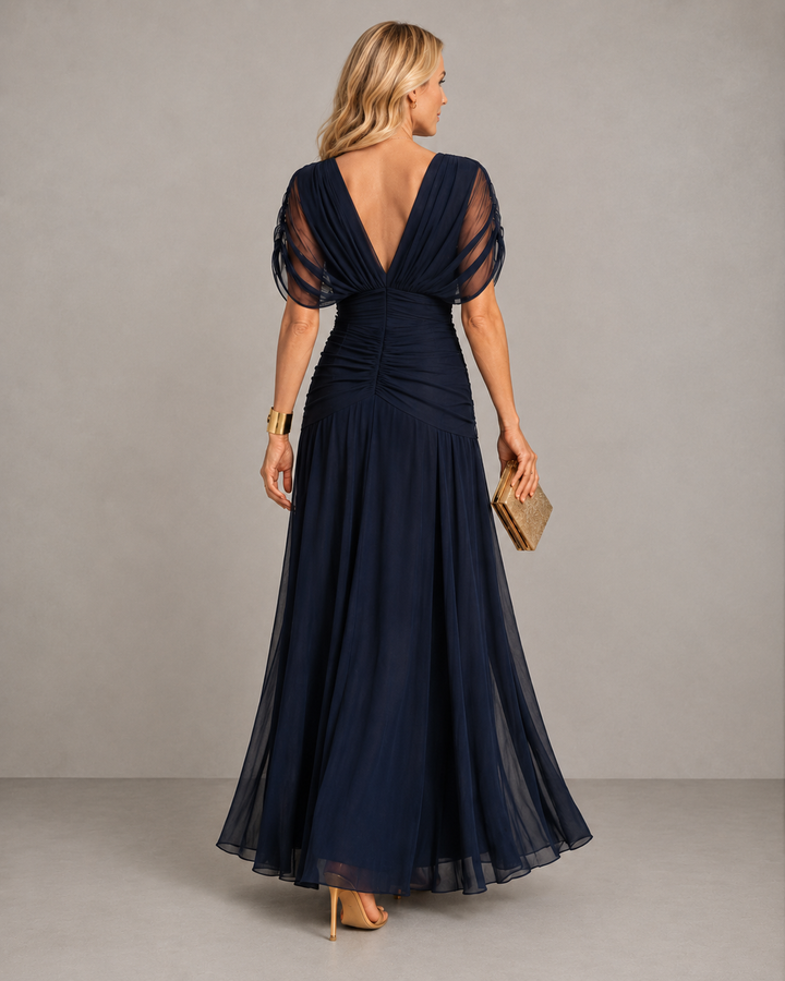 Willow | Elegant &amp; Flattering Premium Chiffon Maxi Dress Navy Blue