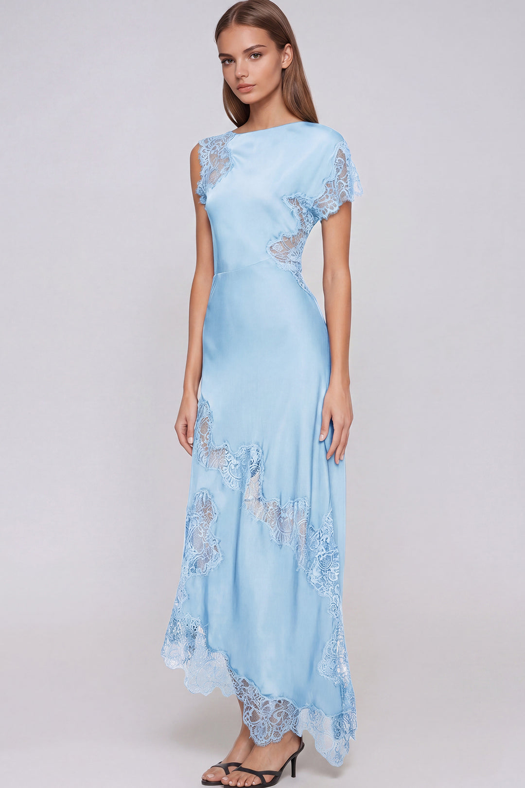 Firdaus Asymmetric Lace Maxi Dress In Blue