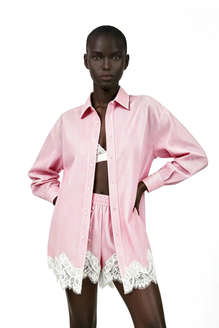 Fouzia Lace Shorts Set In Pink