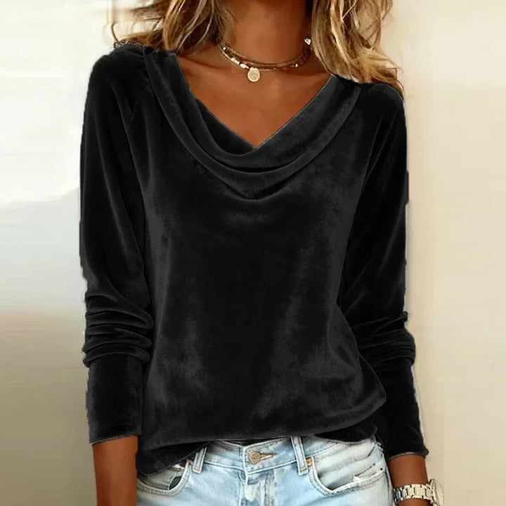 Cheryl | Velvet Draped Neck Top