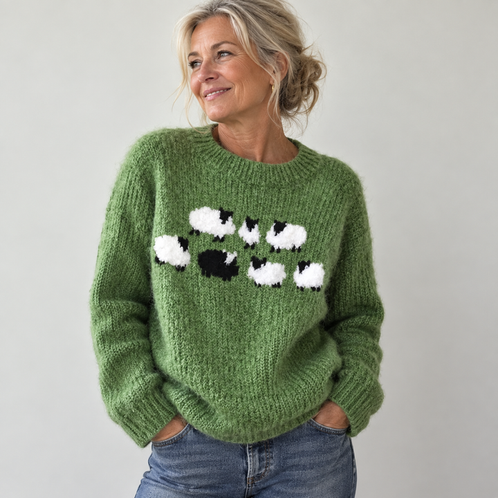 Charlotte | Green Cute Sheep Sweater