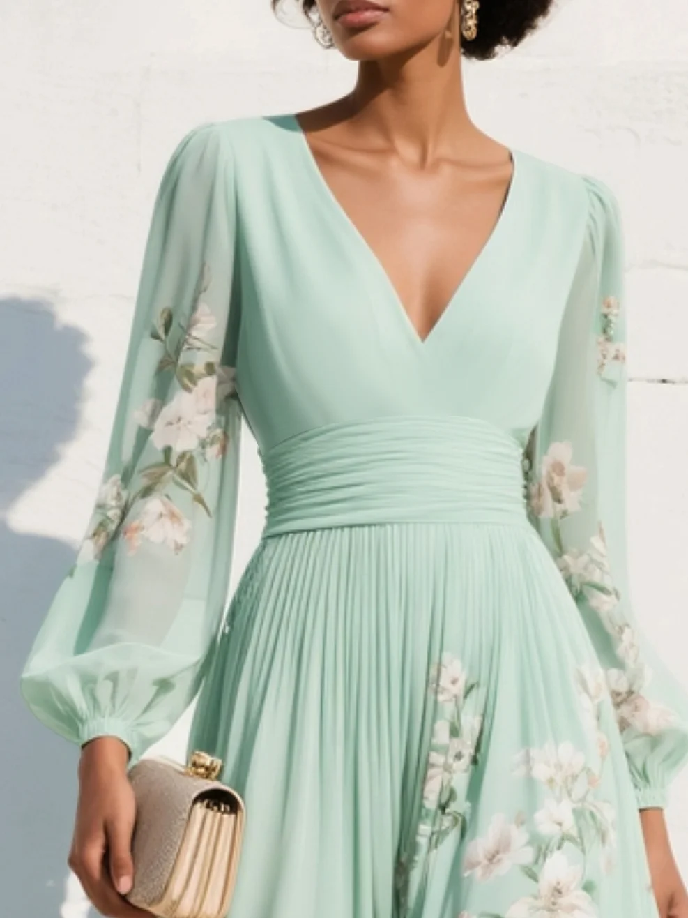 Sylvie | V-Neck Chiffon Floral Midi Dress