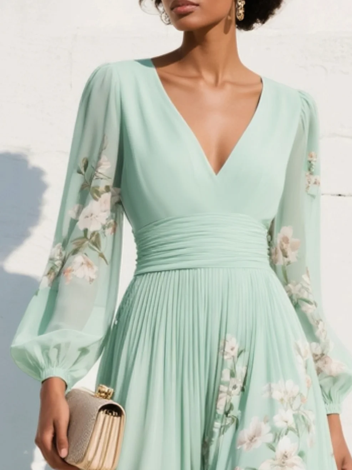 Sylvie | V-Neck Chiffon Floral Midi Dress
