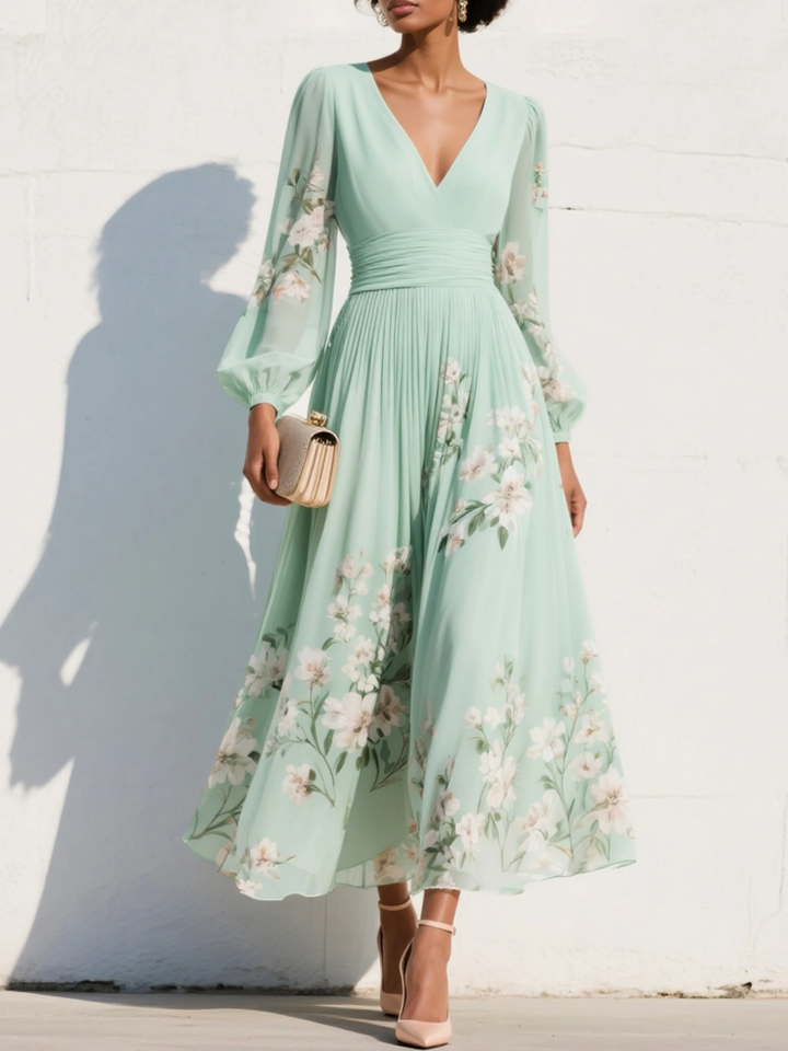 Sylvie | V-Neck Chiffon Floral Midi Dress