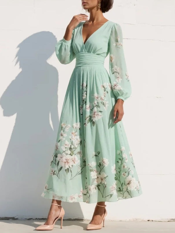 Sylvie | V-Neck Chiffon Floral Midi Dress
