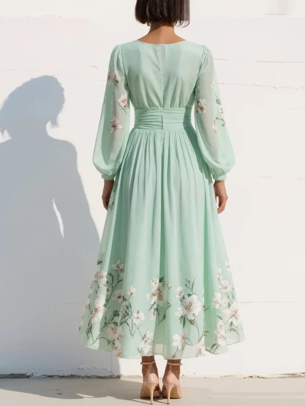 Sylvie | V-Neck Chiffon Floral Midi Dress
