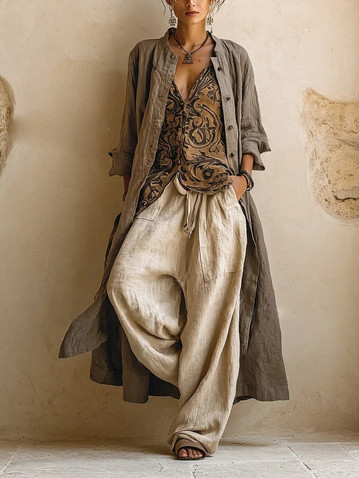 Elena | Set of 3 pieces with wide leg pants and cardigan