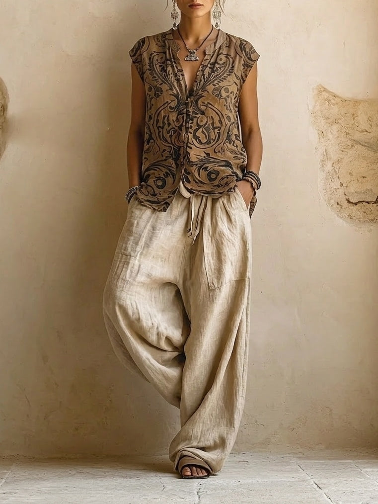Elena | Set of 3 pieces with wide leg pants and cardigan