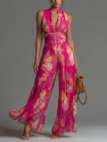 SOFIA JUMPSUIT | FUCHSIA FLORAL PLEATED CHIFFON