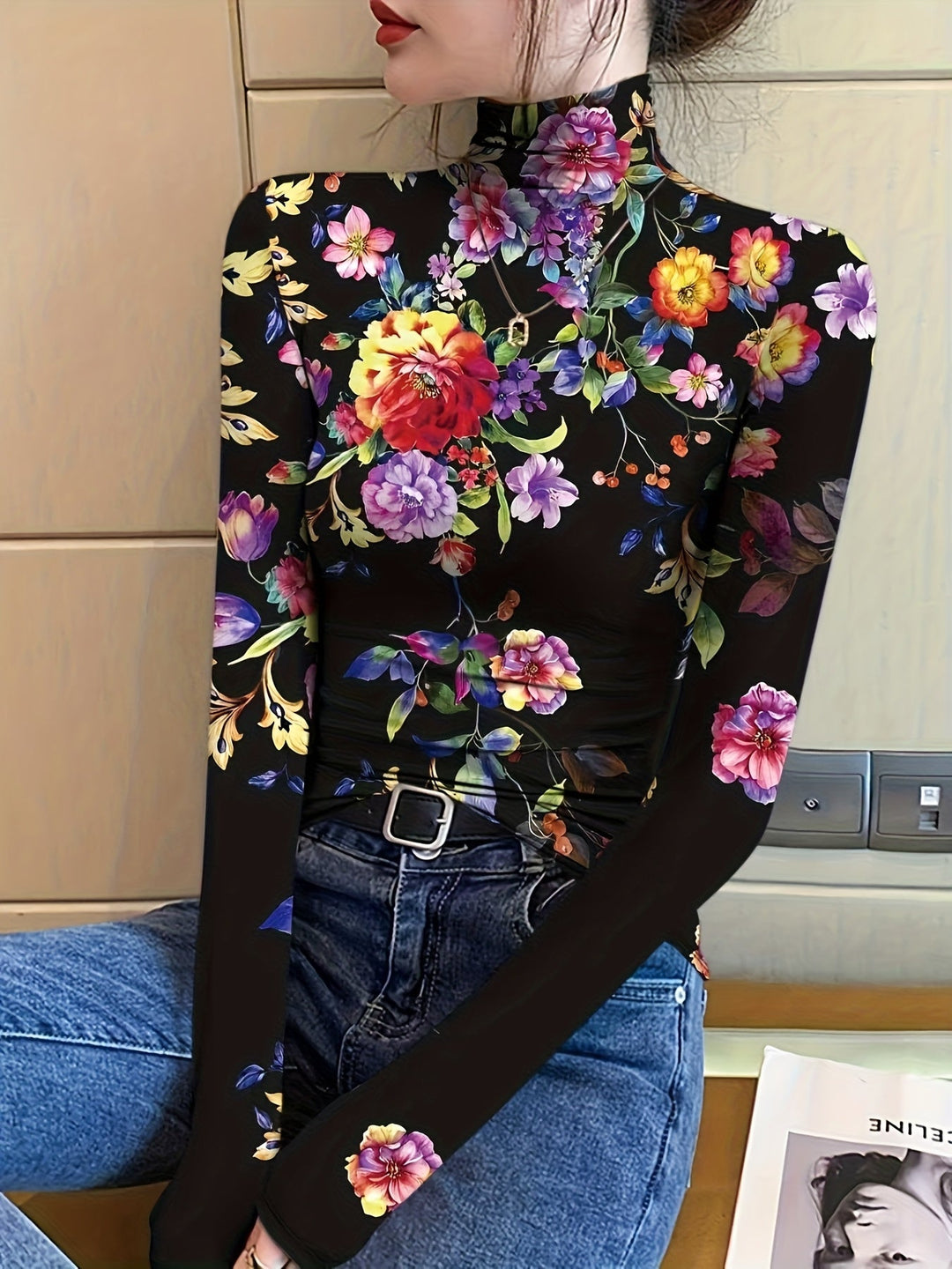 Vivian | Floral High-Neck Turtleneck