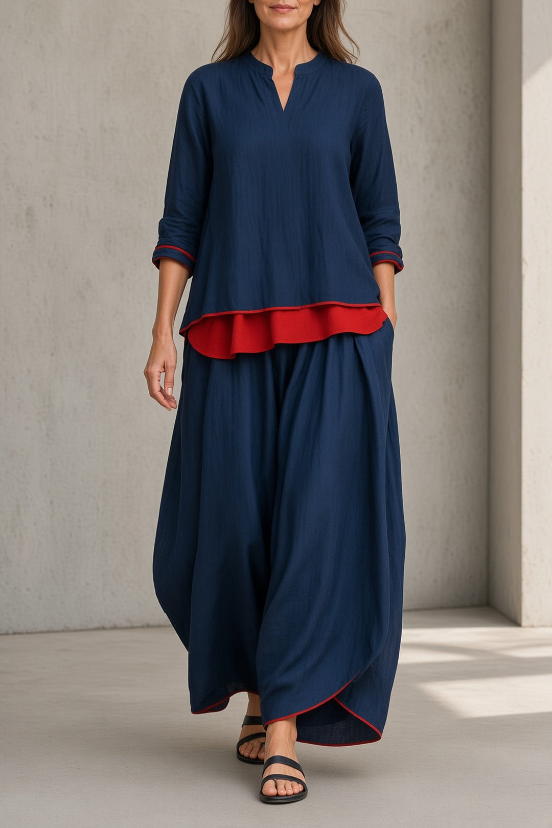 Zoe | Contrast Trim Tunic &amp; Wide-Leg Pant Set