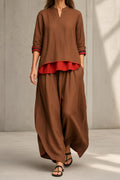 Zoe | Contrast Trim Tunic & Wide-Leg Pant Set