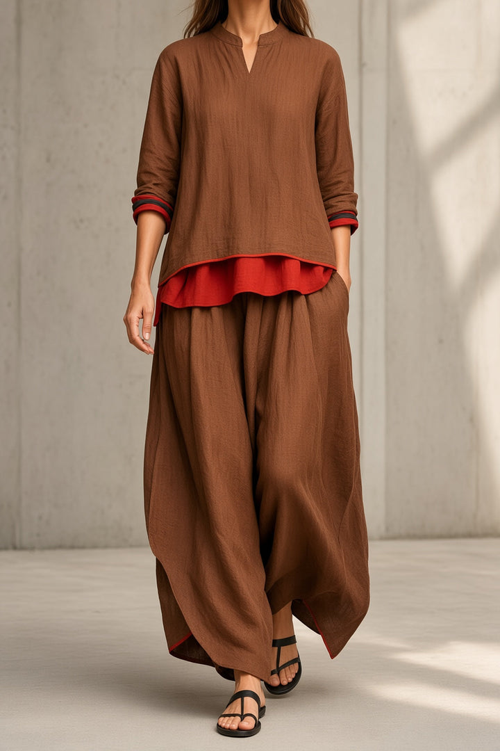 Zoe | Contrast Trim Tunic &amp; Wide-Leg Pant Set