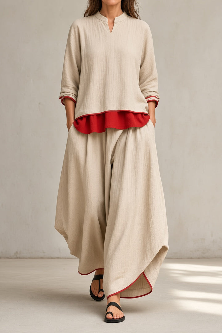 Zoe | Contrast Trim Tunic &amp; Wide-Leg Pant Set