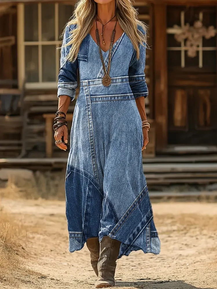 Harper | Denim-Inspired Maxi Dress
