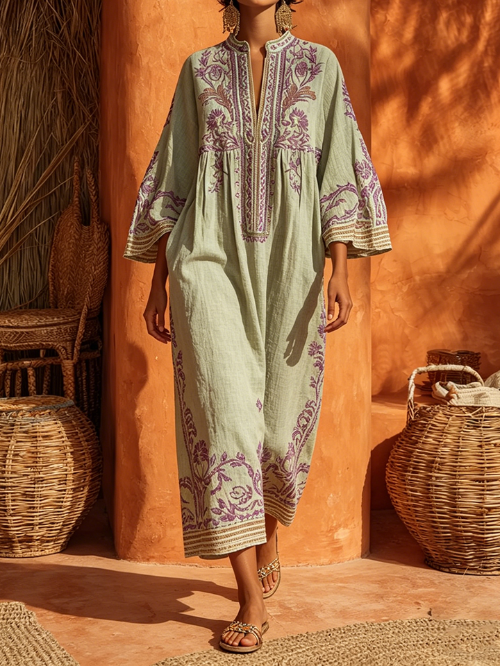 Celestina | Embroidered bohemian dress with Mediterranean charm