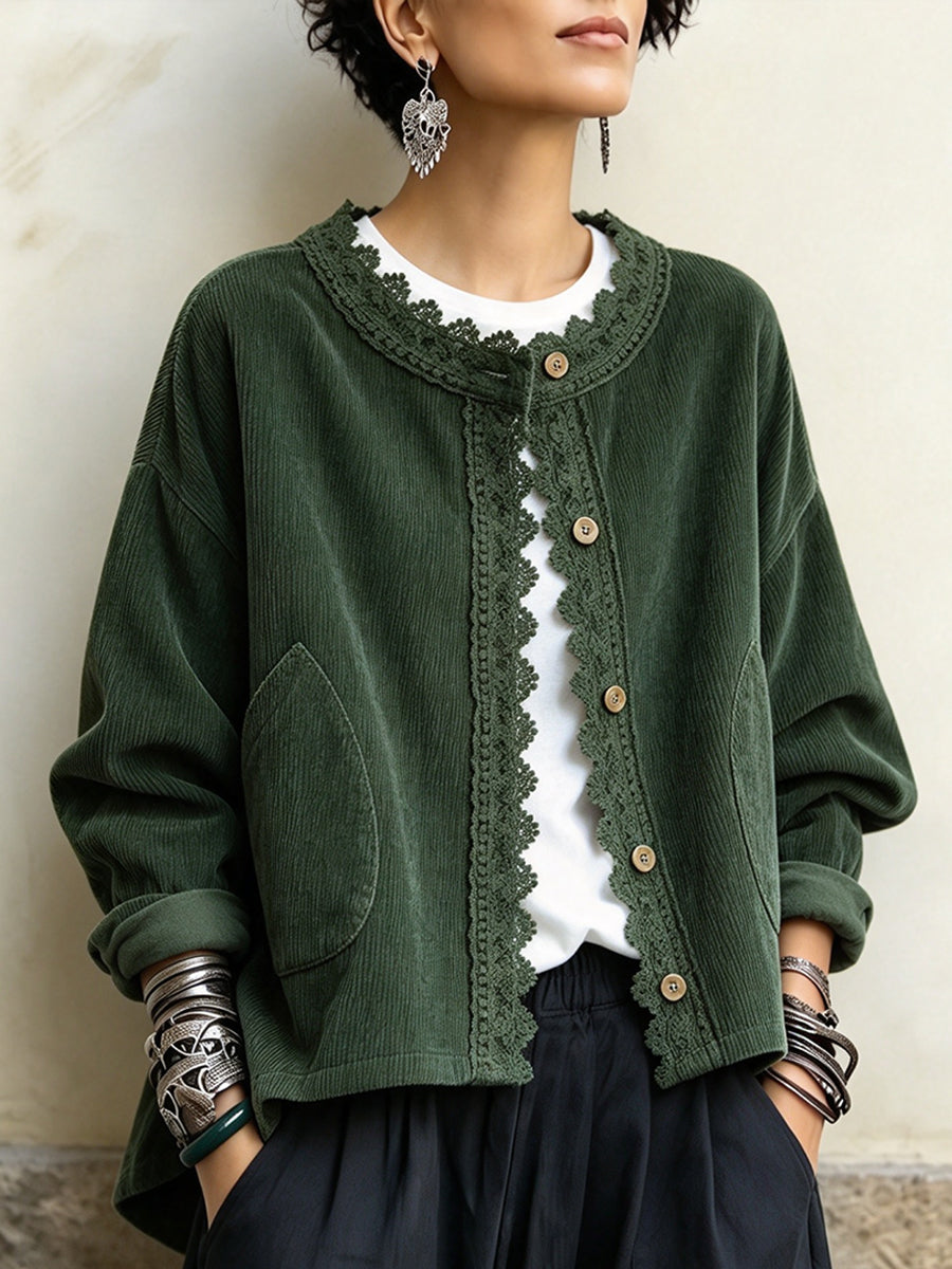 Maeve | Lace-Trim Corduroy Jacket