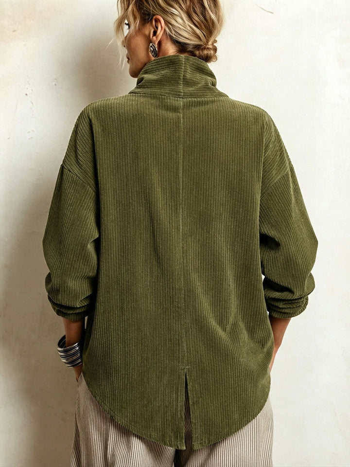 Nina™ | Asymmetric Button Corduroy Turtleneck
