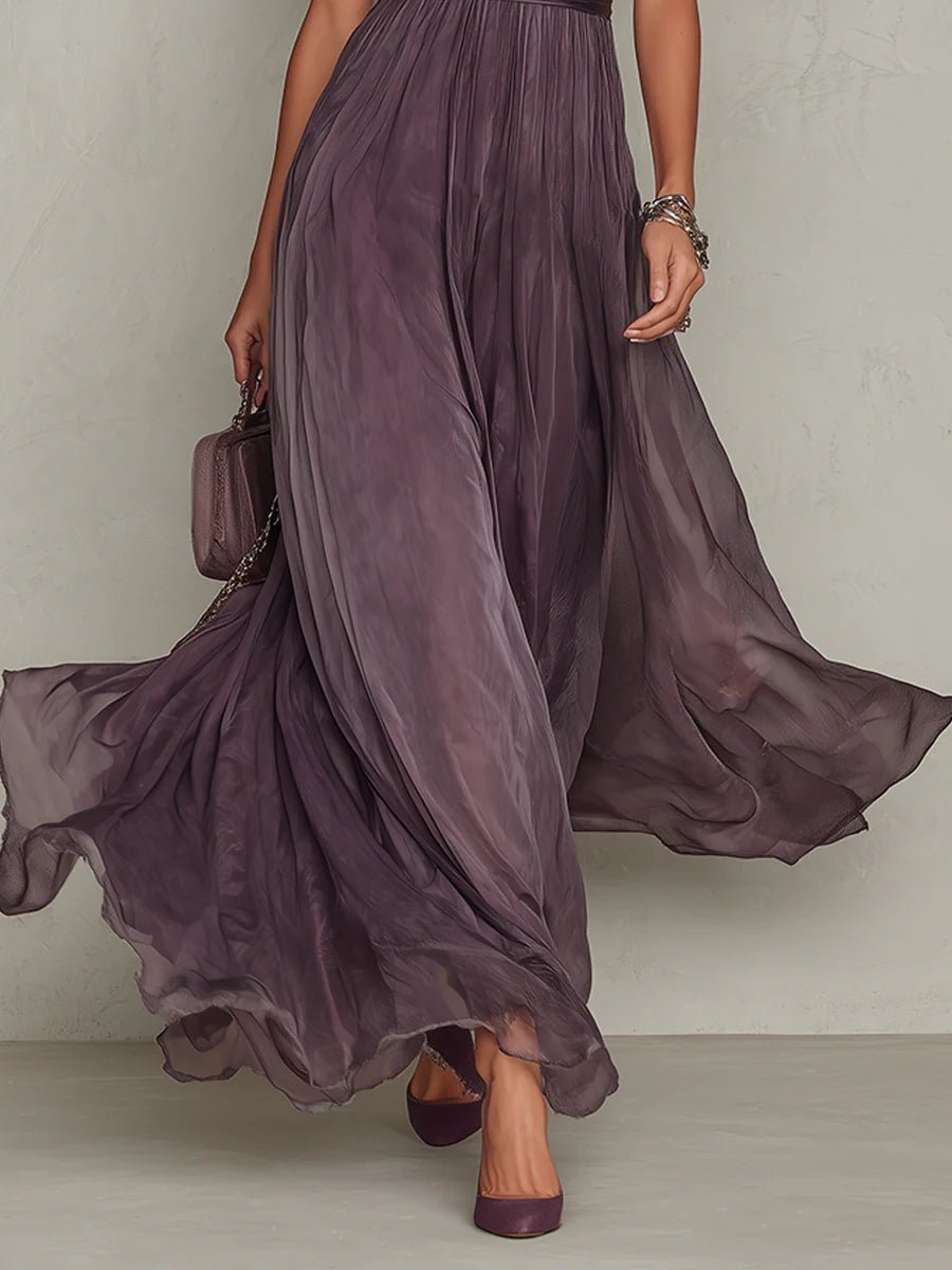 Florence | Keyhole Neckline Chiffon Lace Trim Maxi Dress