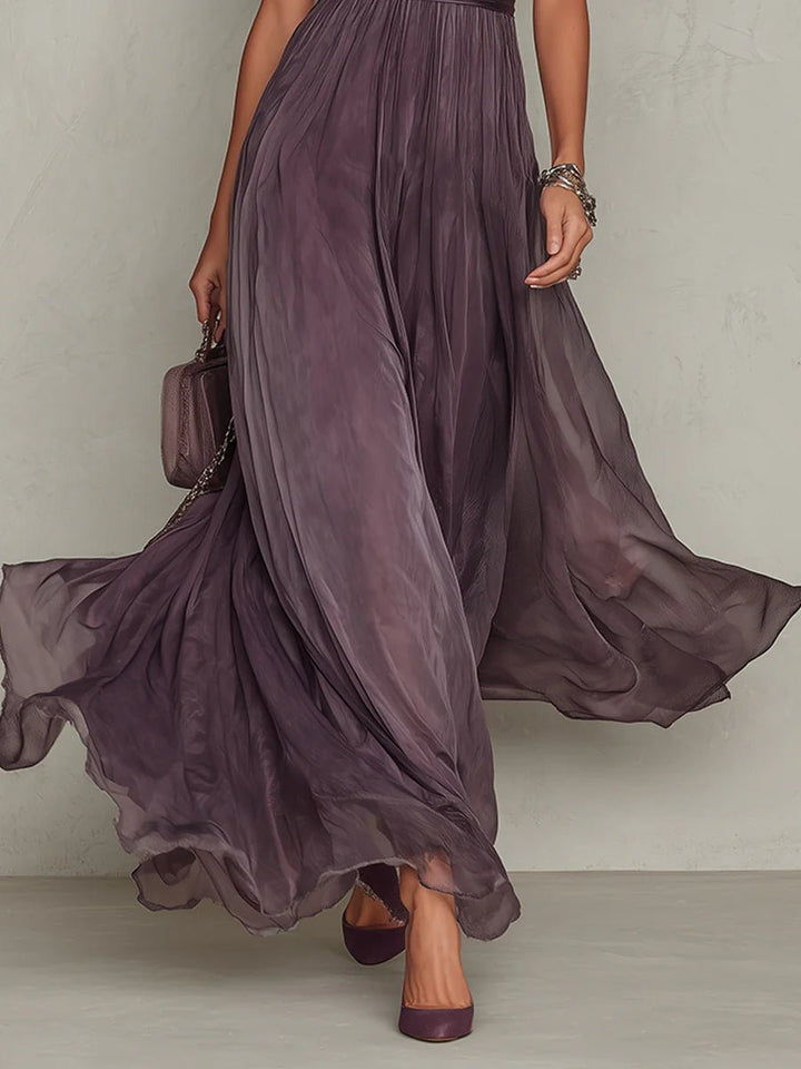 Florence | Keyhole Neckline Chiffon Lace Trim Maxi Dress