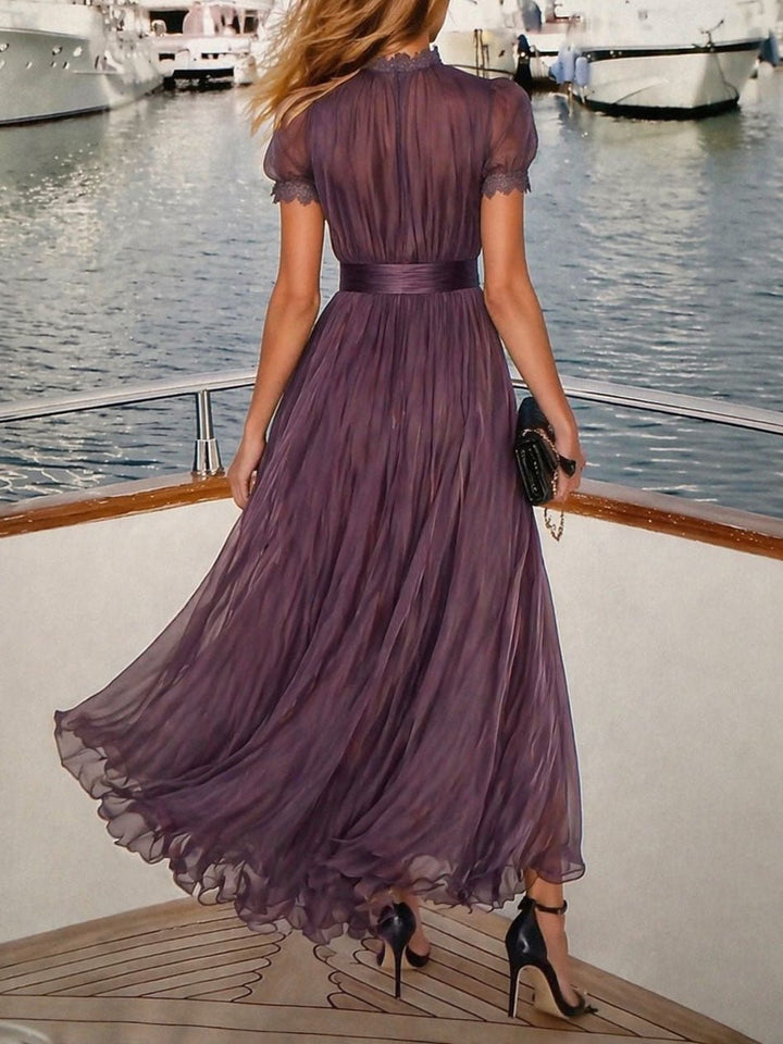 Florence | Keyhole Neckline Chiffon Lace Trim Maxi Dress