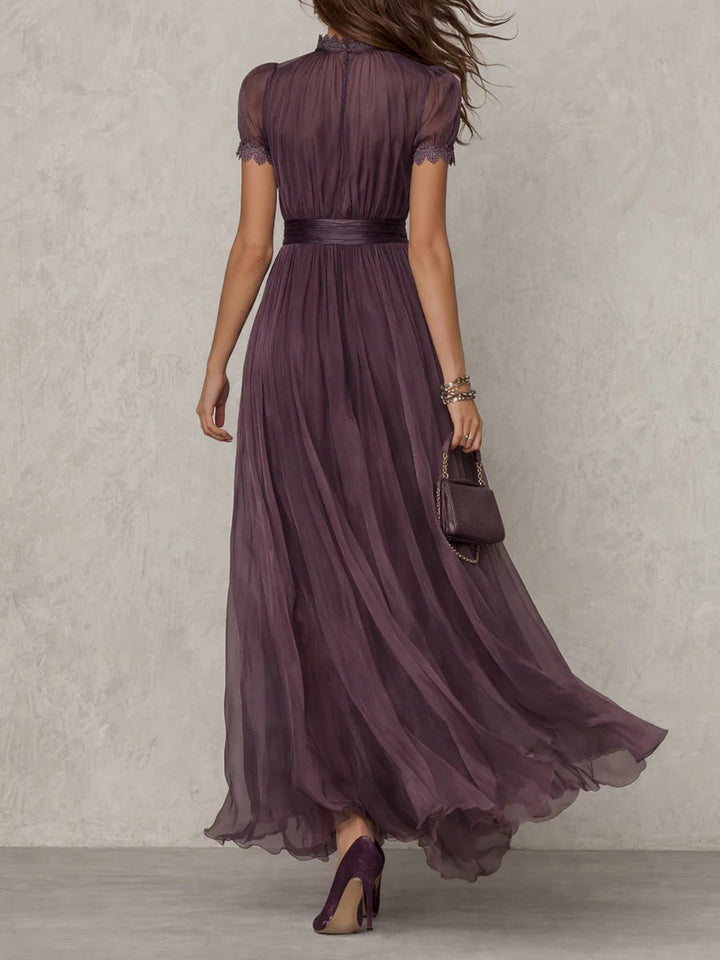Florence | Keyhole Neckline Chiffon Lace Trim Maxi Dress