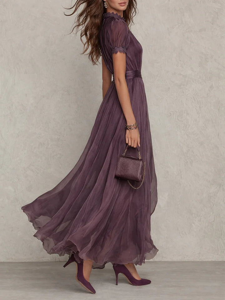 Florence | Keyhole Neckline Chiffon Lace Trim Maxi Dress